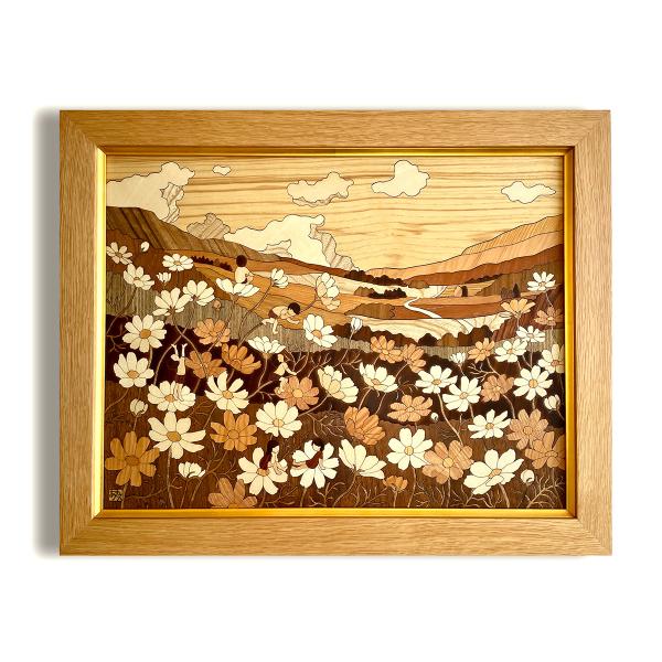 木の絵画 ウッドアート 季節のお花 コスモスの丘 アトリエやしろ