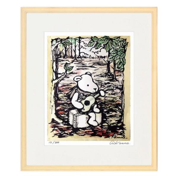 ryuさん専用、子供と動物の絵画 サイン入り 2019年 絵画 クマさんギター KANNA インテリア 動物 絵 おしゃれ ギフト