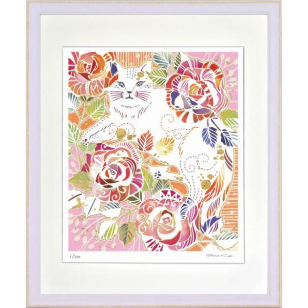 絵画 。壁掛け絵【神聖なヨーロッパの荘園でバラの花を楽しむ少女と魅力的な黒猫】 絵画 。壁掛け絵【神聖なヨーロッパの荘園でバラの花を楽しむ少女と