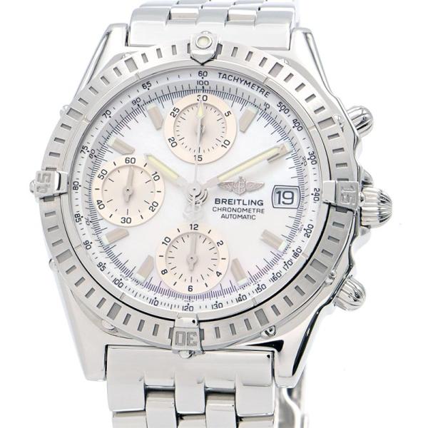 OH済 BREITLING ブライトリング クロノマット クロノグラフ A13352 デイト 白 ホワイト シェル SS ステンレス メンズ 自動巻き 【6ヶ月保証】【腕時計】【中古】 クロノマット [3年保証] ブライトリング メンズ A13352 クロノグラフ