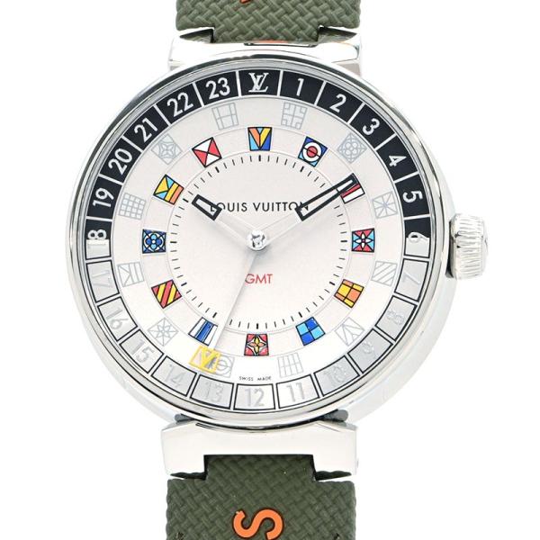Louis Vuitton タンブール 腕時計 ホワイト モノグラム 電池交換済 ルイヴィトンタンブール モノグラムスリム 8Pダイヤ メンズ