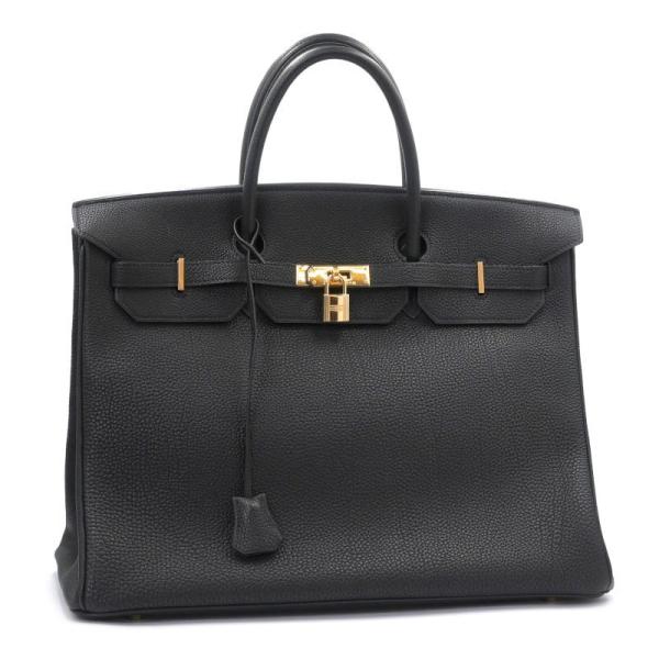 エルメス バーキン40 □G刻印 2003年製 アルデンヌ ブラック ゴールド金具 内縫い ハンドバッグ 40cm 黒 ブラック 中古 送料無料 HERMES（エルメス） バーキン40 □G刻印 2003年製 アルデンヌ ブラック