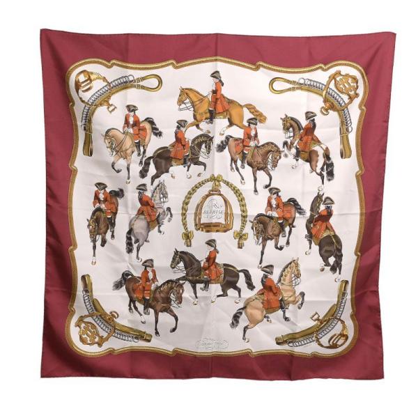 エルメス カレ 馬具デザイン プリーツスカーフ 白・赤・金 エルメス カレ 馬具デザイン プリーツスカーフ 白・赤・金