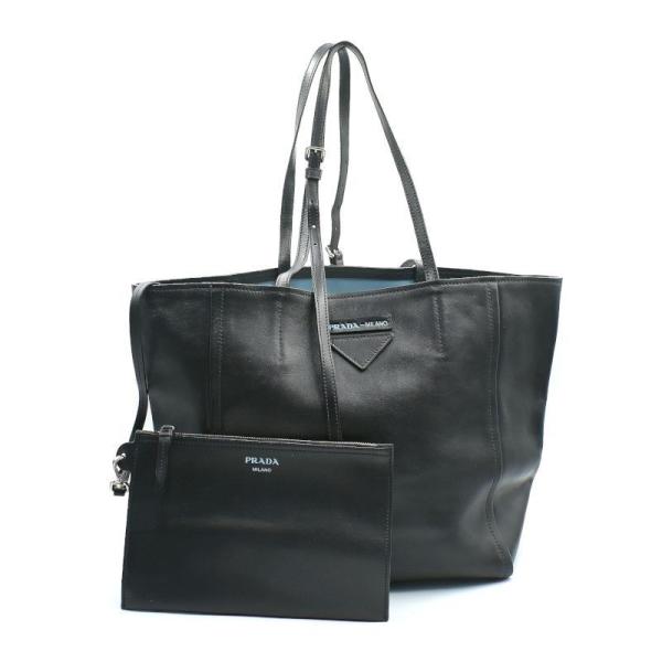 PRADA（プラダ） トートバッグ 1BG209 レザー ブラック ライトブルー