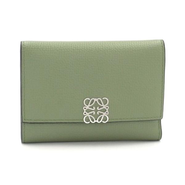 LOEWE バーティカルウォレットスモール ローズマリー　グリーン 三つ折り財布 LOEWE（ロエベ） バーティカルウォレットスモール ペブルグレイン