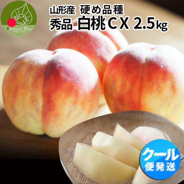 [Release date: October 8, 2025]生産元：山形県産品　種：白桃 CX内容量：約2.5kg前後 秀品その年の桃の出来栄えによって、１箱の重さは１割程度前後する場合もあります。※栽培が難しい新品種のため、甘さに個体差...