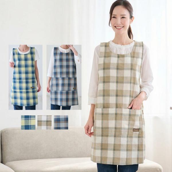 チェック柄 お尻が隠れる ワンピース エプロン 綿混 ダブリエ 保育士