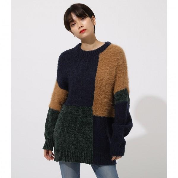 YARN BLOCK MIX KNIT TOP/ヤーンブロックミックスニットトップ 