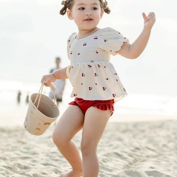 水着 女の子 キャップ付き サクランボ セパレーツ ベビー水着 子供用 こども みずぎ かわいい 赤ちゃん 80 90 100 110 120