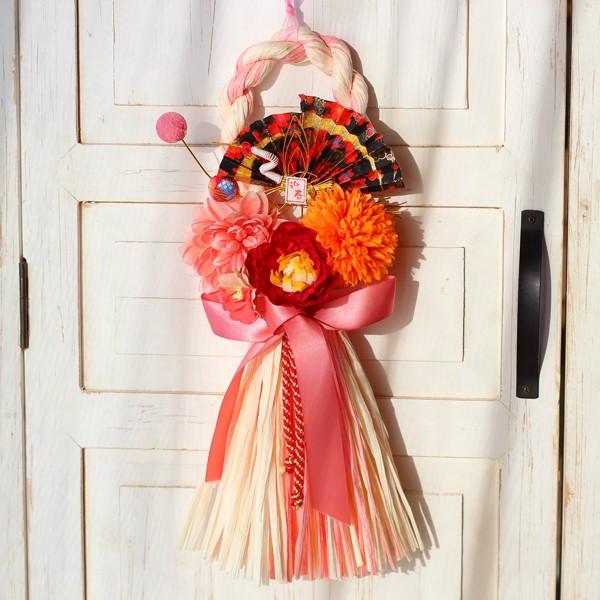 しめ縄リースピンクダリア椿水引