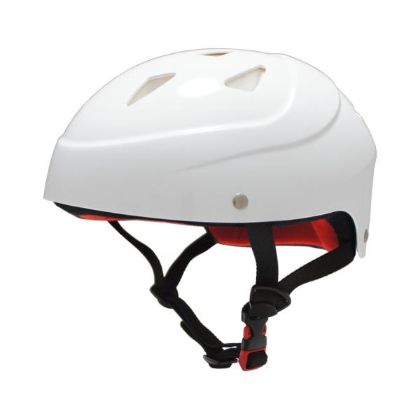 商品名： キッズ用自転車ヘルメット ホワイト商品説明SG安全規格品の自転車用ヘルメットです。後部のサイズ調整バンドで微調整が可能！ABS素材で、しっかりした帽体の作りです。あご紐は、かんたんワンタッチバックルタイプです。市販のステッカー等で...