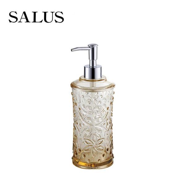 クリアの樹脂製ボトル アンバー ソープディスペンサー フラワー SALUS（  詰め替え ボトル 容器 シャンプー ボディ ソープ ハン