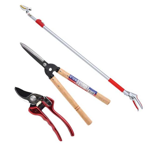 高枝切りバサミ園芸3点セット3段伸縮式高枝切鋏＆ショート刈込鋏&剪定