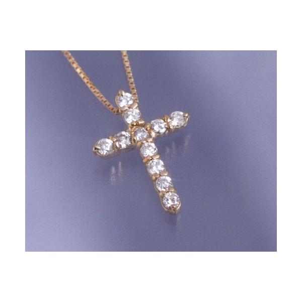 ネックレス ダイヤモンド0.3ct クロス K18ピンクゴールド 4月誕生石