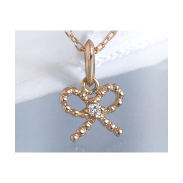 ネックレス ダイヤモンド リボン K10ピンクゴールド 4月誕生石 : 誕生