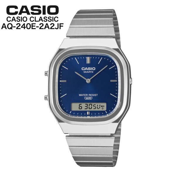 CASIO AQ-240E-2A2JF CASIO CLASSIC カシオクラシック カシオ レトロカシオ  メタルバンド シルバー  ネイビー  国内正規品