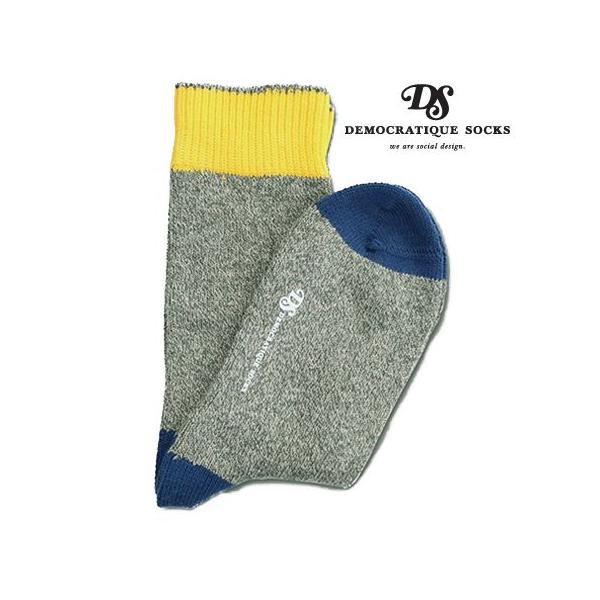 デモクラティックソックス メリンジ コントラスト ソックス 靴下 DEMOCRATIQUE SOCKS  アーミー&サンド/ネイビー/イエロー