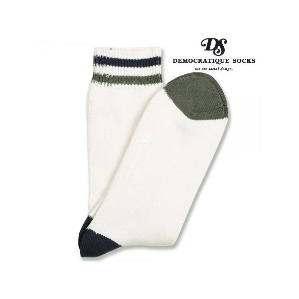 デモクラティックソックス リラックス トゥー ストライプ ソックス 靴下 DEMOCRATIQUE SOCKS ナチュラル/ネイビー/アーミー クルーソックス