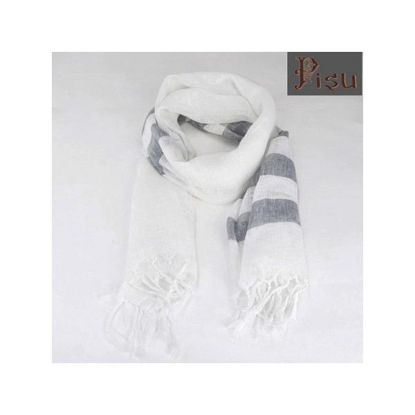 Pisu ピス ストライプ/ソリッド リネンストール  リネンストール LINEN SCARF  グレー/ナチュラル LINENSTOLE