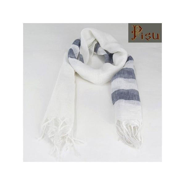 Pisu ピス ストライプ/ソリッド リネンストール  リネンストールLINEN SCARF  ネイビー/ナチュラル STOLE