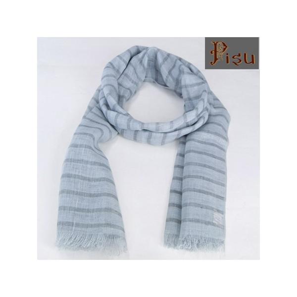 Pisu ピス ストライプ リネンスカーフ  リネンストール STRIPE LINEN SCARF  GRAY グレー LINENSTOLE メール便(ネコポス)送料無料