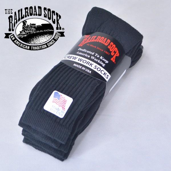 レイルロードソック (RAILROAD SOCK)  アメリカ製 クルーソックス靴下  3足セット CREW SOCKS MEN'S 3 PAIR ブラック BLACK