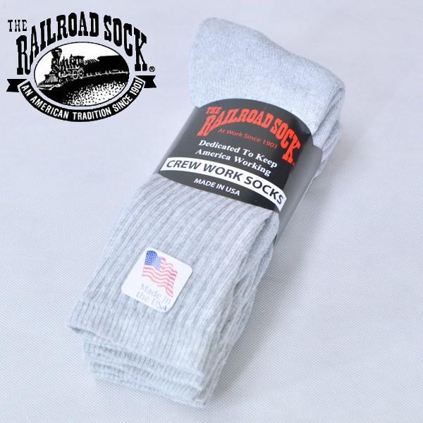 レイルロードソック (RAILROAD SOCK)  アメリカ製 クルーソックス靴下  3足セット CREW SOCKS MEN'S 3 PAIR グレー GREY