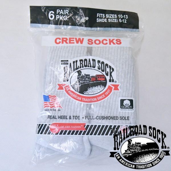 レイルロードソック (RAILROAD SOCK)  アメリカ製 クルーソックス靴下  6足セット CREW SOCKS MEN'S 6 PAIR グレー GREY