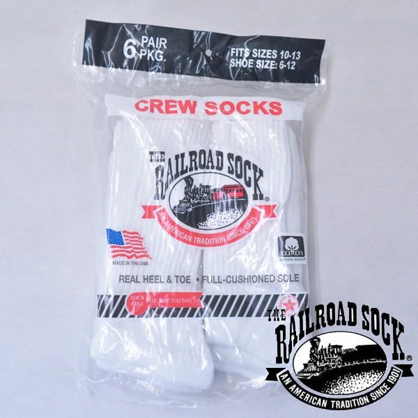 レイルロードソック (RAILROAD SOCK)  アメリカ製 クルーソックス靴下  6足セット CREW SOCKS MEN'S 6 PAIR ホワイト WHITE