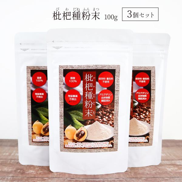 枇杷種粉末 100g 3個 セット 枇杷の種 粉末 長崎産 茂木ビワ種100