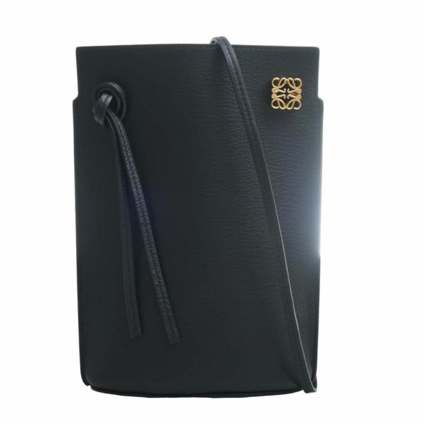 LOEWE ブラックレザー バッグ LOEWE ロエベ レザー ダイスポケット ショルダーバッグ ブラック