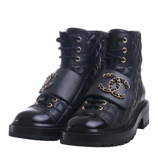 Chanel ブラック ショートブーツ 36 CHANEL（シャネル） レザー ココマーク ショートブーツ #36 1/2 Y56258