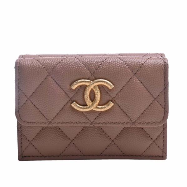 CHANEL シャネル　三つ折り財布　キャビアスキン　マトラッセ　ココマーク シャネル 三つ折り財布 マトラッセ ココマーク スモール