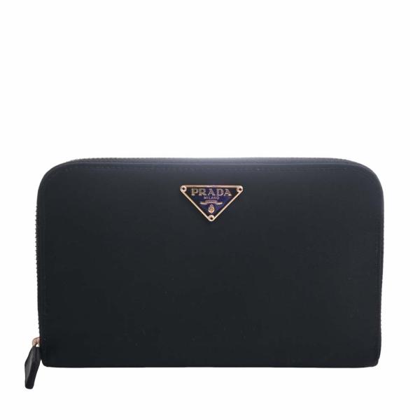 こむぎPRADA 矢印モチーフ 長財布 ブラック ブラック/ピンク サフィアーノマルチカラー ジップアラウンド長
