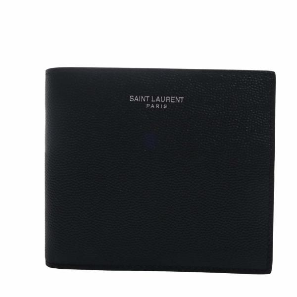 【美品】サンローラン 二つ折り財布 ブラック YSL シルバーロゴ レディース サンローラン SAINT LAURENT PARIS 二つ折り 財布 ブラック SAINT
