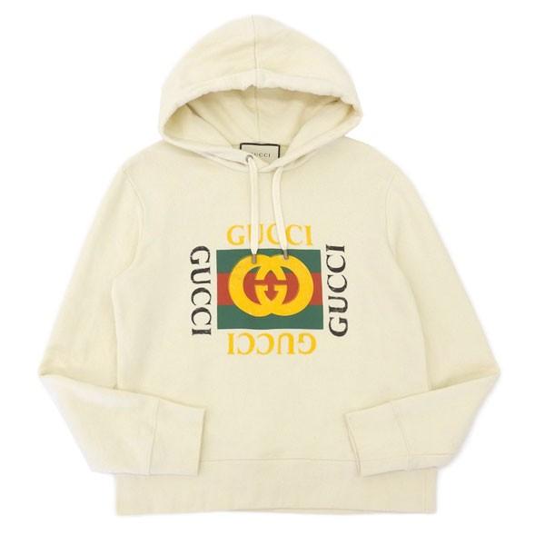 03楽市 本物 Gucci グッチ 18ss ヴィンテージ加工 コットン ロゴ パーカー オフホワイト Xs X5j57 Www Wearefromdust Org