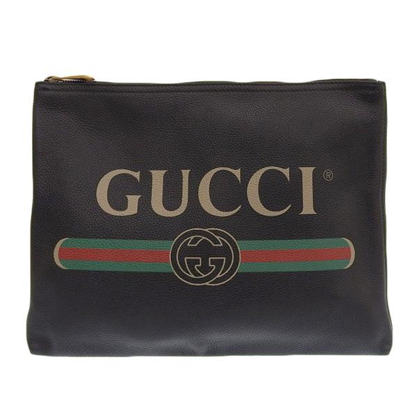 GUCCI Gucci グッチ レザー ポートフォリオ ロゴプリント クラッチ 