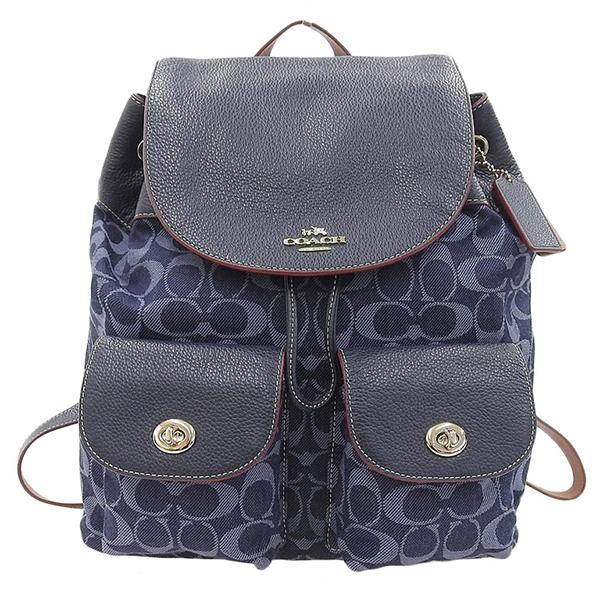 COACH コーチ デニム レザー シグネチャー リュックサック バック