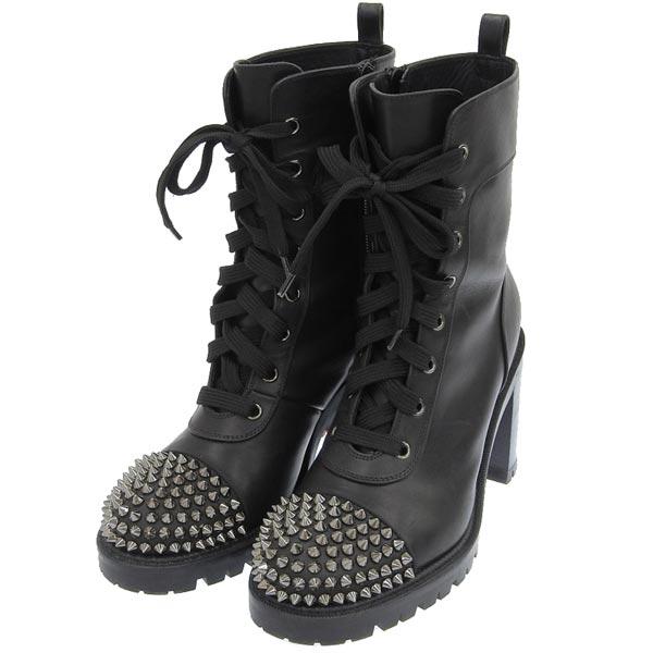 クリスチャンルブタン　黒レザーブーツ Christian Louboutin ルブタン レザー スタッズ ミドルブーツ