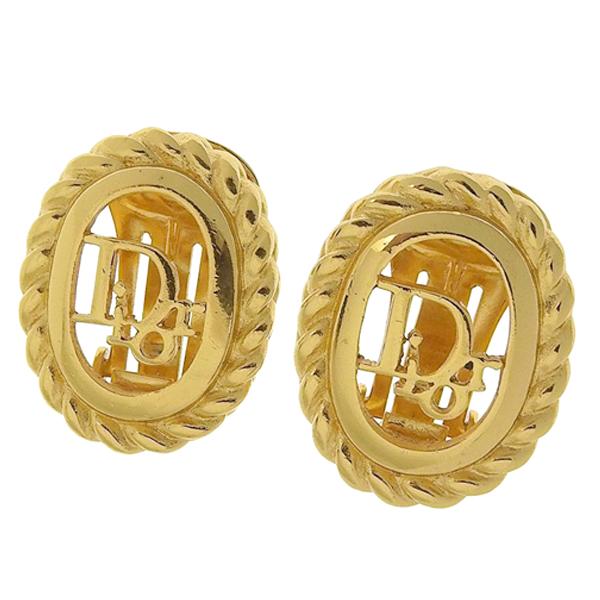 Christian Dior クリスチャンディオール ロゴ オーバル イヤリング  