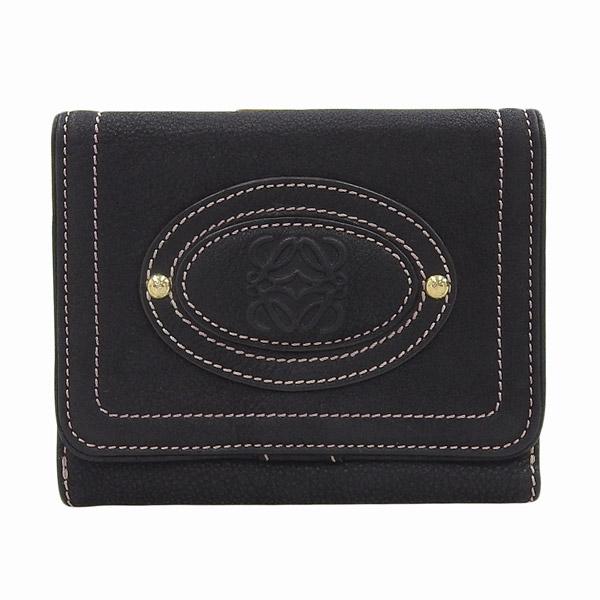 LOEWE ロエベ レザー アナグラム がま口 三つ折り財布 ブラック