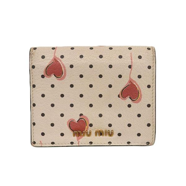miu ミュウミュウ レザー ハート ドット 二つ折り コンパクト財布 ラ 