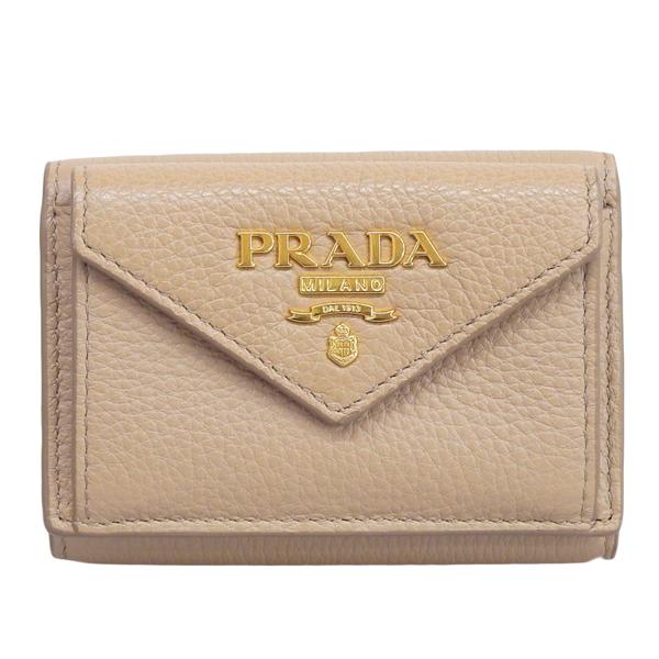 PRADA プラダ VITELLO GRAIN 三つ折り コンパクト財布 1MH021 ベージュ 