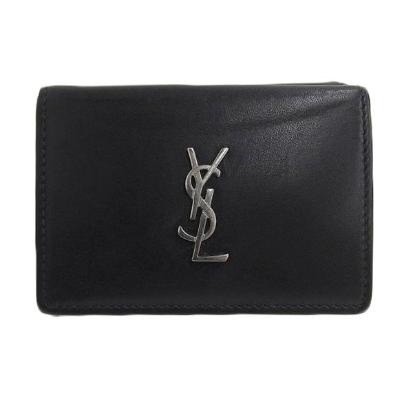 SAINT LAURENT サンローラン レザー 三つ折り コンパクト財布 529976 ネイビー レディース gy