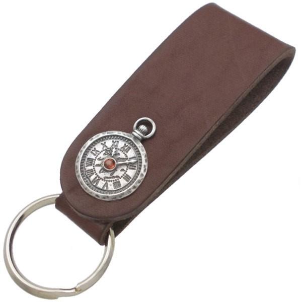 1月)ガーネット アンティーク ウォッチ ブラウンレザー キーホルダー