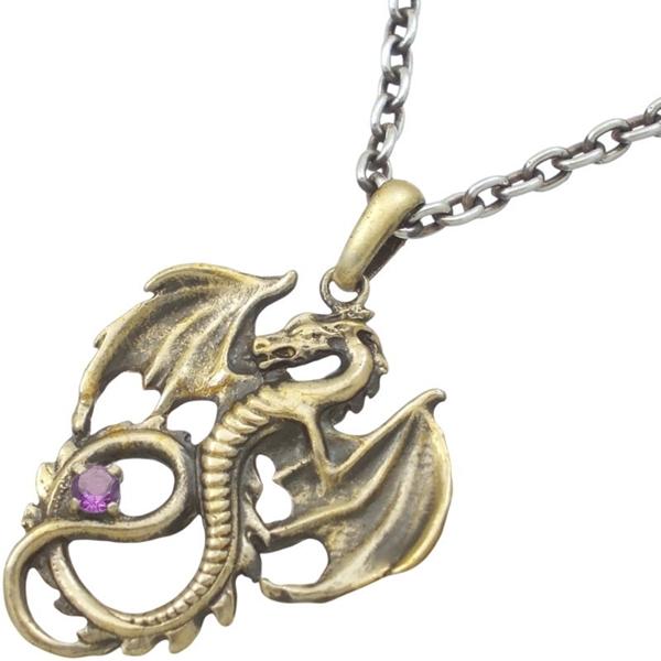 2月)アメジスト アンティークゴールド フライング ドラゴン シルバー