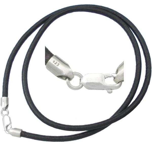ブラック 3mm 牛革 レザー シルバー ネックレス(革紐)