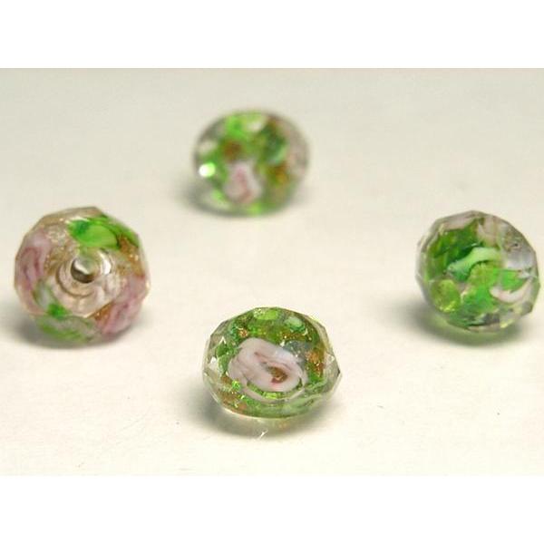 ◇トンボ玉連販売◇薔薇 7.5mmボタンカット ライトグリーン06-0540