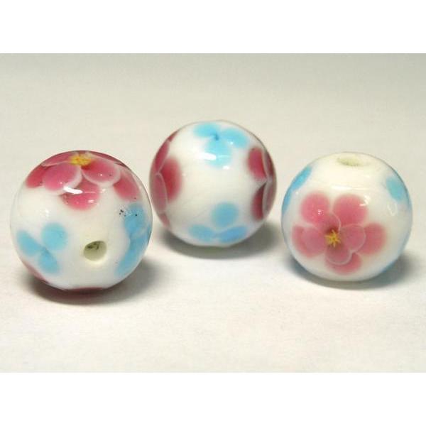 ◇トンボ玉連◇花 ラウンド ホワイト 約14mm 約11個 06-0791