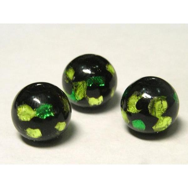◇トンボ玉連◇モザイク ラウンド 黒×緑 約10mm 約15個 06-0798